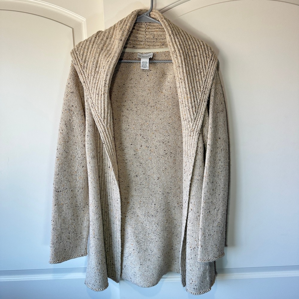Soft Surroundings Wool Blend Open Cardigan Duster Sweater Knit Cream Beige Large